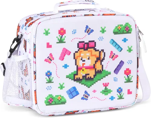 Vista 14 de rockpapa Lonchera infantil para niños con correa, impermeable, resistente a las manchas y al aceite, bolsa de almuerzo aislada, bolsa de almuerzo