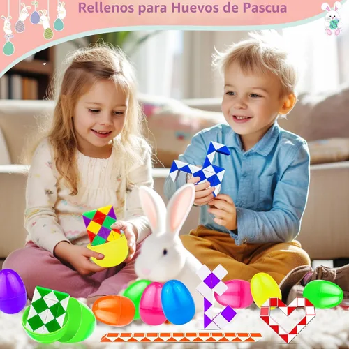Vista 5 de Paquete de 12 huevos de Pascua rellenos con cubos de serpiente, juguetes de rompecabezas giratorios, rellenos de cesta de Pascua, regalos