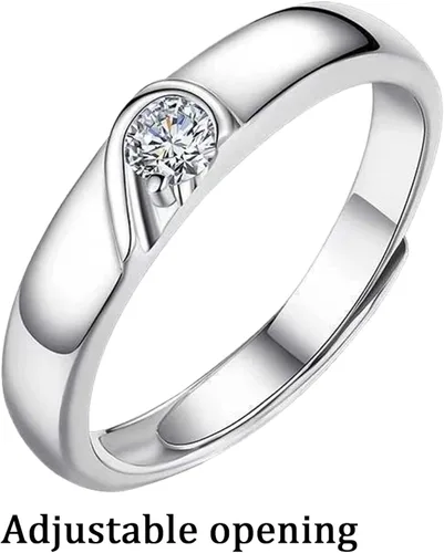 Vista 4 de Anillos apilables de oro para mujer, de plata de ley S925, anillo de boda para siempre, anillo ajustable con apertura