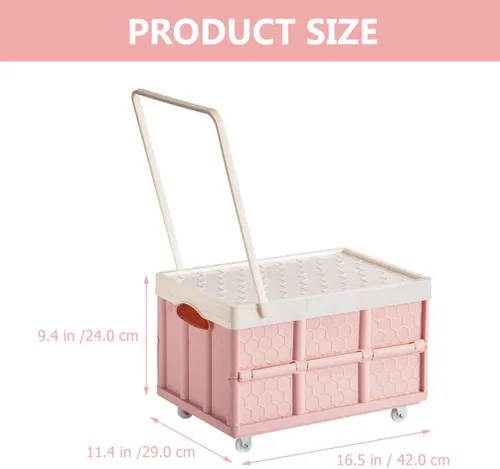 Vista 6 de Cabilock Caja de almacenamiento plegable con tapa, caja de ropa con tapa, carrito de compras, playa, camping, jardín, carrito de compras con rueda