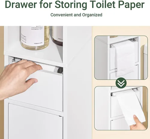 Vista 7 de SoBuy Gabinete de almacenamiento de baño pequeño, tamaño múltiple, blanco