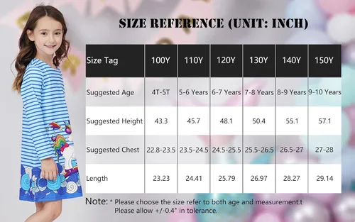 Vista 6 de Quedoris Vestido casual de manga larga con estampado de unicornio para niñas de 4 a 10 años