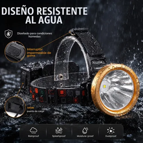 Vista 5 de Linterna frontal recargable súper brillante para caza de capullos, linterna LED con fuente de alimentación, linterna impermeable para caza al aire