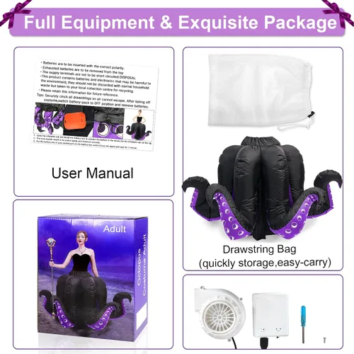 Vista 5 de anroog - Disfraz inflable de pulpo para adultos, disfraz de pulpo para mujer, disfraz de Halloween para mujer, fiesta de cosplay de caricatura