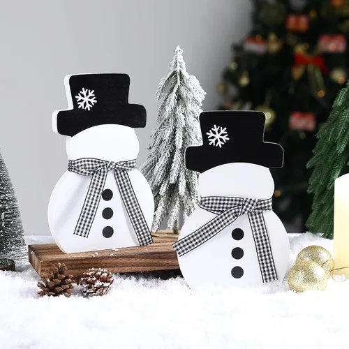 Vista 5 de Decoraciones de Navidad - 2 piezas de señales de muñeco de nieve de madera de invierno, muñeco de nieve blanco de pie de granja de invierno