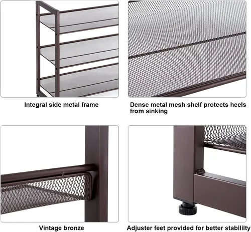 Vista 6 de SONGMICS ULMR03A organizador de zapatos con 3 estantes de metal apilables en dos posiciones (plano e inclinado) para armario, habitación o entrada