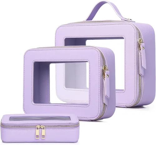 Vista 38 de Pinkmik Pequeña bolsa de maquillaje transparente, mini estuche para cosméticos, bolsa de aseo impermeable con cremallera, organizador de bolsos