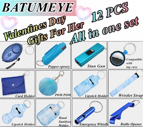 Vista 5 de BATUMEYE Set de regalo para mujer con pompón, cordón para bálsamo labial, tarjetero, silbato, soporte para botella de viaje, botella abierta