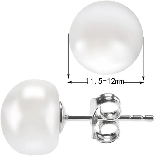 Vista 6 de ALYC Pearl Earrings Freshwater Pearl White Button Stud Earrings with 925 Sterling Silver for Women