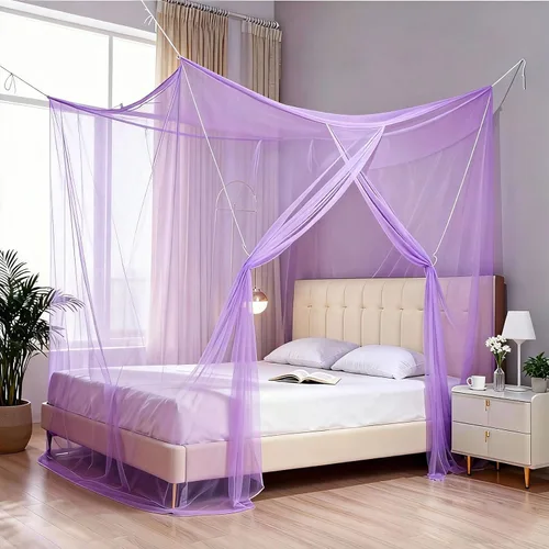 Vista 14 de Mosquitera de 4 esquinas para cama, cortinas de red de dosel de tamaño individual Ultra Fine Mosquitero Bug Protection Net for Bedroom Patio