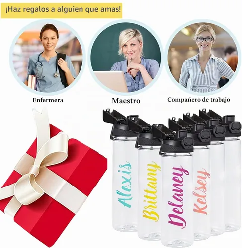 Vista 3 de SUNNOW Paquete de 6 botellas de agua transparentes a granel, botellas de agua de plástico reutilizables de 24 onzas con tapa y asa para beber, a