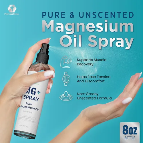 Vista 3 de Spray tópico de magnesio para dormir y calambres en las piernas, fabricado en Estados Unidos por Mars Wellness, 8 onzas, aceite de magnesio puro