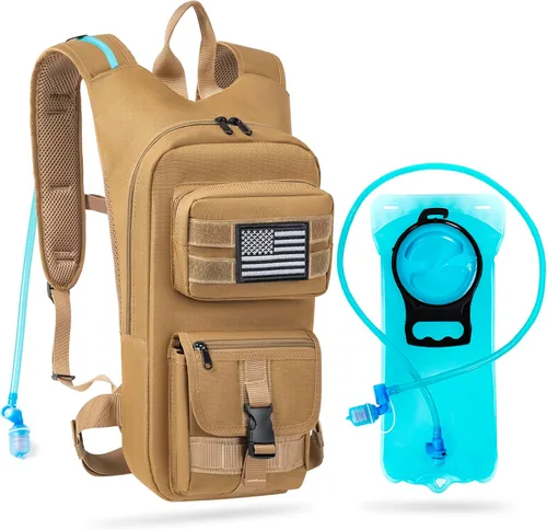 Vista 10 de Mochila de hidratación, táctica Molle Water con vejiga de agua de TPU de 2 L, para hombres y mujeres, mochila de agua ligera, paquete de hidratación