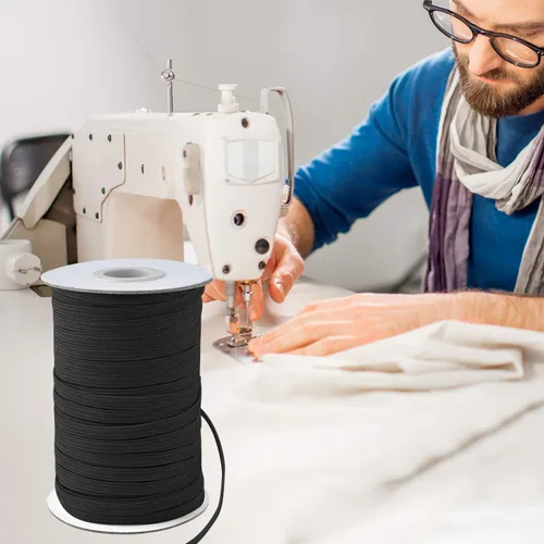 Vista 6 de Coopay Bandas elásticas planas de 40 yardas de largo, 1/2 pulgada de ancho, cuerda elástica plana para coser proyectos de bricolaje, artes y Negro