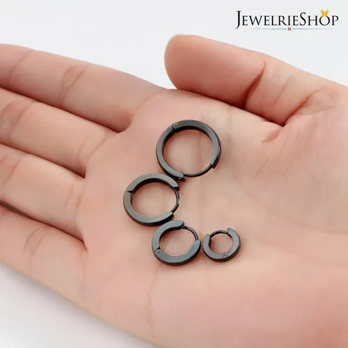 Vista 4 de JewelrieShop - Juego de aretes de aro quirúrgicos dorados, hipoalergénicos, aretes de aro para hombre (oro, negro, aretes de aro de acero inoxidable)