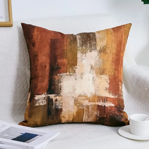 Vista 4 de Naranja Quemada Abstracta 16x16 - Juego de 2 fundas decorativas de almohadón de arte rústico abstracto, fundas cuadradas modernas para sofá de sala