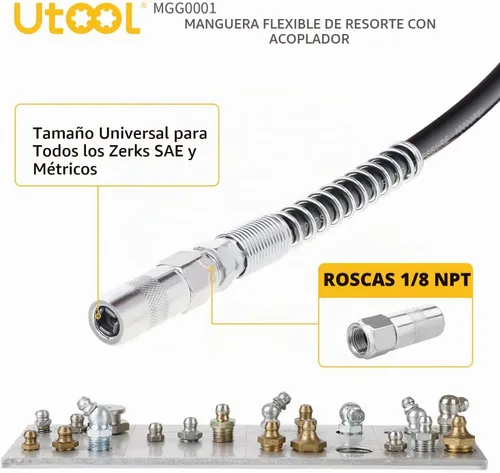 Vista 4 de UTOOL - Manguera flexible de resorte de resina de 18 pulgadas, 1 acoplador normal, roscas de 1/8 NPT
