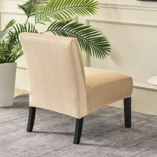 Vista 3 de JIAN YA NA Funda para silla decorativa sin brazos, funda elástica para silla sin brazos, fundas de terciopelo para sillas sin brazos, fundas Beige