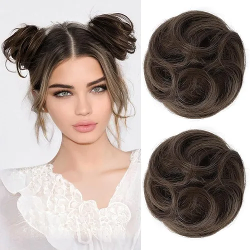 Vista 45 de REECHO Space Bun Hair Pieces, 2 piezas de mini clips de garra en moños desordenados y orejas de gato, extensiones de moño de cabello falso HB001