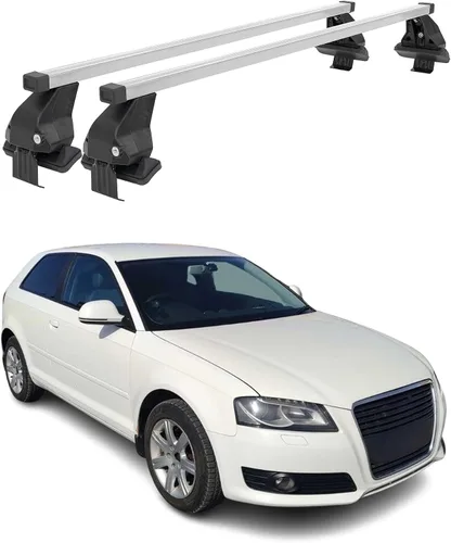 Vista 10 de OMAC Portaequipajes de techo liso para Audi A3 2005-2012 3Dr negro / barras transversales de techo de automóvil de carga de 110 libras - Aluminio