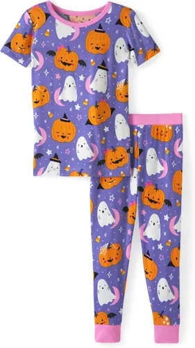 Vista 7 de Little Sleepies Conjunto de pijama de manga corta y pantalones, viscosa de Moonlit Magic (Negro)