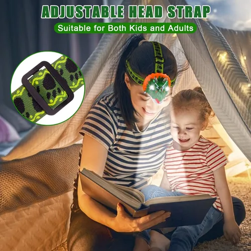 Vista 3 de Triceratops - Linterna frontal LED de dinosaurio para niños, artículos esenciales de equipo de campamento Linterna de cabeza de juguete