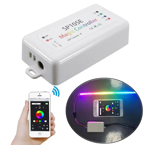 Vista 4 de VIPMOON Controlador Bluetooth inalámbrico SP105E, controlador de luz LED DC5V ~ 24V WS2812B controlador para WS2811 WS2812B SK6812 LED tira pixel