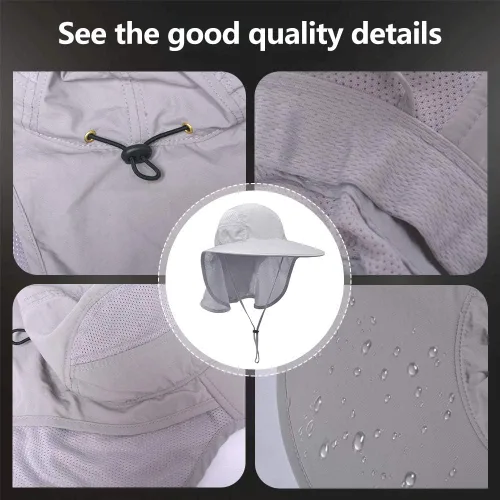 Vista 6 de Sombreros de sol unisex con protección UV para actividades al aire libre con solapa para el cuello