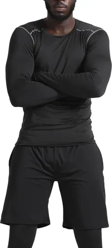 Vista 5 de BUYJYA 5 piezas de pantalones de compresión para hombre, camisa de manga larga, conjunto atlético, ropa de gimnasio, entrenamiento, regalo del día