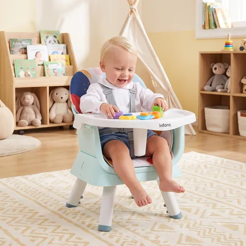 Vista 11 de INFANS Silla alta 8 en 1 para bebés y niños pequeños, asiento elevador Azul bebé