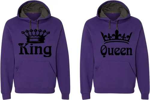 Vista 3 de Fasciino - Conjunto de sudadera con capucha Sofspun con capucha a juego para él y para ella - King y Queen (estampado negro)