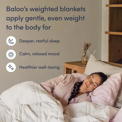 Vista 2 de Baloo Manta suave con peso de 15 libras Full/Queen con funda de lino extraíble, manta acolchada de algodón pesado, gris paloma, 60 x 80 pulgadas
