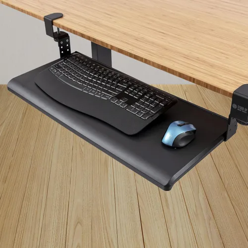 Vista 4 de Stand Up Desk Store - Bandeja ajustable y retráctil para teclado, con abrazadera compacta, debajo del escritorio, optimización de espacio, 25 x 11.5