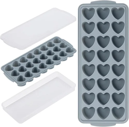 Vista 8 de Bandejas para cubitos de hielo en forma de corazón con tapa, molde de chocolate, bandejas de hielo de fácil liberación, moldes de silicona
