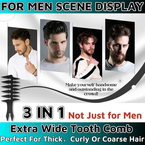 Vista 3 de HuGuWdy Peine de pelo extra ancho para hombre - Textura y volumen - Negro