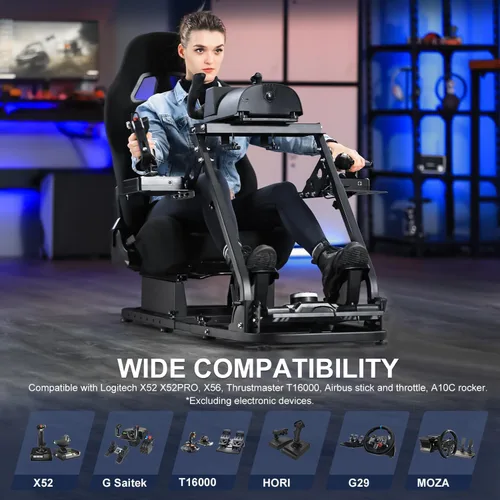 Vista 5 de Marada Flight Simulator Cockpit with Black Seat and Racing Sim Cockpit for Driving and Flight Sim Fit for