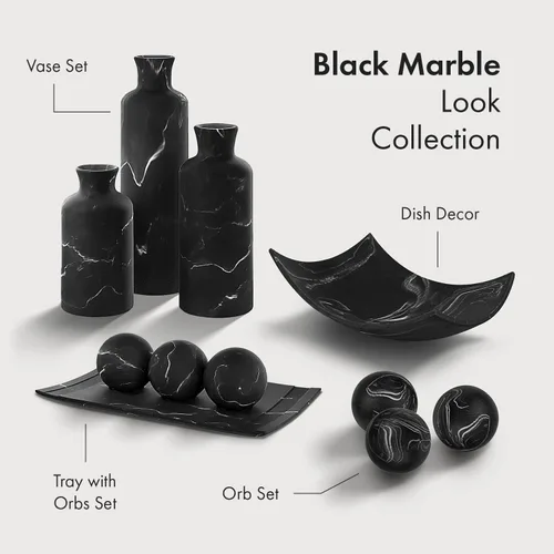 Vista 7 de Creative Scents Juego de jarrones con aspecto de mármol negro, jarrones para decoración del hogar, calidad premium para sostener hierba de pampa