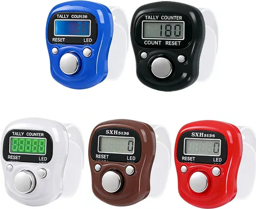 Vista 6 de Tasbeeh Tasbih - Paquete de 6 contadores digitales de 5 dígitos con luz LED, anillo de transporte, funda rígida individual para musulmanes, oración