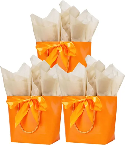 Vista 9 de Aosric Paquete de 12 bolsas de regalo negras con cinta de lazo, 7.48 x 3.54 x 7.9 pulgadas, elegante bolsa de regalo de cartulina pequeña con asas