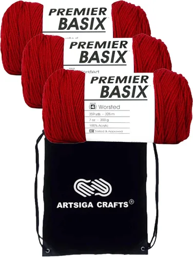 Vista 7 de Premier Yarns Basix White 1115-01 (3 madejas, el mismo lote de tinte) hilo acrílico mediano #4 para ganchillo y tejer con bolsa de proyectos 3