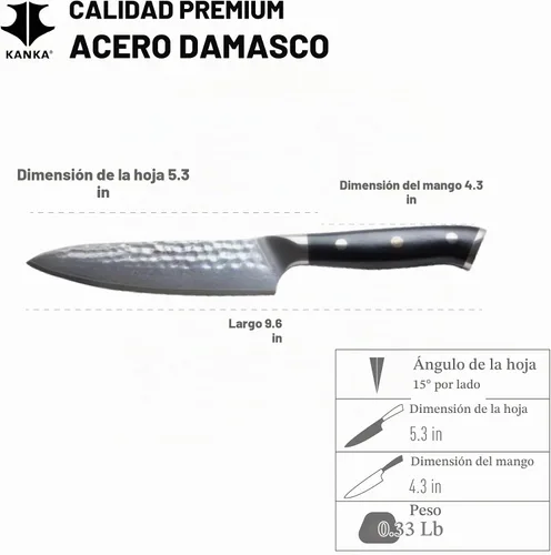 Vista 3 de KANKA Cuchillo utilitario de 5 pulgadas, acero de damasco, martillado Cuchillo utilitario - 5 pulgadas - Martillado