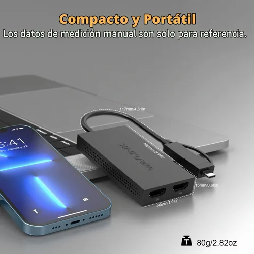 Vista 7 de WAVLINK Adaptador USB 3.0 o USB C a HDMI dual, divisor HDMI con pantalla extendida para monitores duales, compatible con 3 pantallas separadas