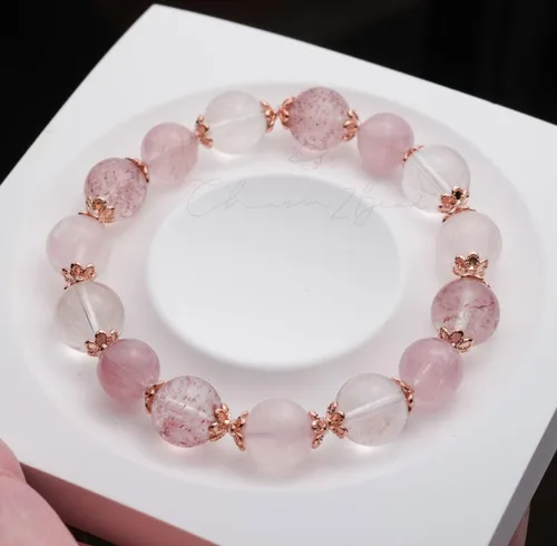 Vista 6 de Precious Gemstone Natural Crystal Healing Bracelet, Rutilated Quartz, Moonstone, Quartz Handmade Original Design Bracelet