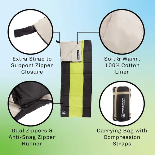 Vista 10 de Lightweight Sleeping Bag - Carrying Bag with Compression Straps Included - for Adults, Kids, Camping, Backpacking, and Sleepovers by Wakeman Outdoors