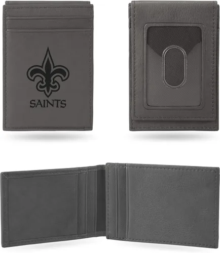 Vista 14 de Rico Industries - Cartera de bolsillo frontal con grabado láser NFL de fútbol, gris, compacta/cómoda/delgada