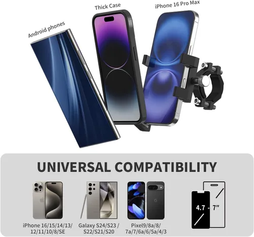 Vista 6 de Soporte universal de teléfono de aluminio para bicicleta, soporte universal para teléfono celular para todos los teléfonos de 4 a 7 pulgadas