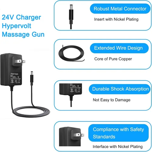 Vista 3 de Cable de alimentación de 24 V para pistola de masaje Hypervolt, compatible con Hypervolt Hyperice HPI5300000100 53000 001-00 42000 038-00 Cargador