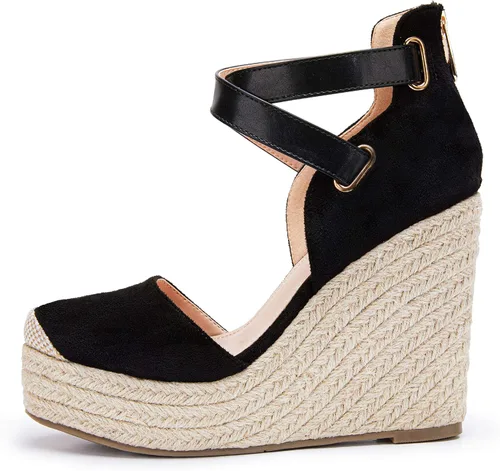 Vista 2 de PiePieBuy Sandalias de cuña para mujer con correa al tobillo y puntera