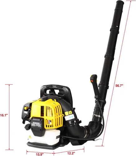Vista 2 de Soplador de hojas de gas, soplador de mochila de motor de patio de 2 ciclos de 52 cc, potente soplador comercial de 530 CFM para patio, césped