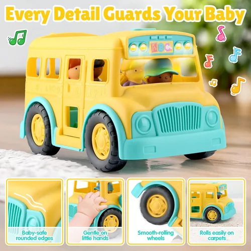 Vista 6 de PLAY Juguete musical amarillo del autobús escolar para niños pequeños